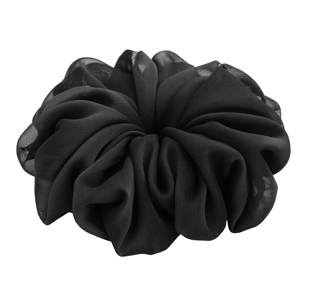 38 Colors Available, Soft Sheer Chiffon Big Hair Scrunchies (Black)
