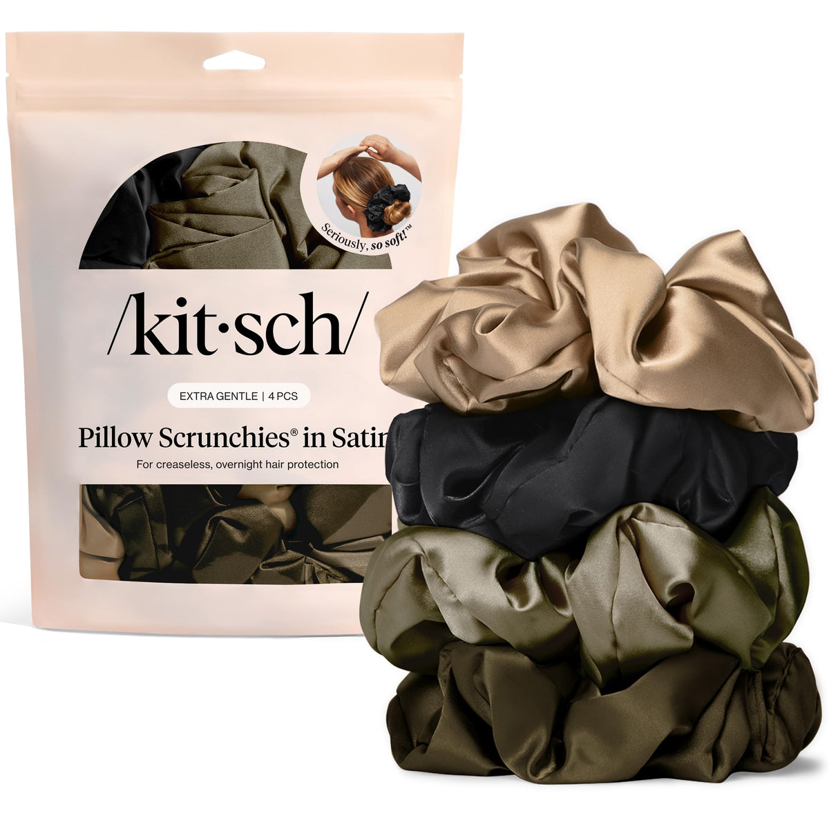 Kitsch Ultra-Petite Satin Scrunchies for Women - Cherry Blossom, 5pcs