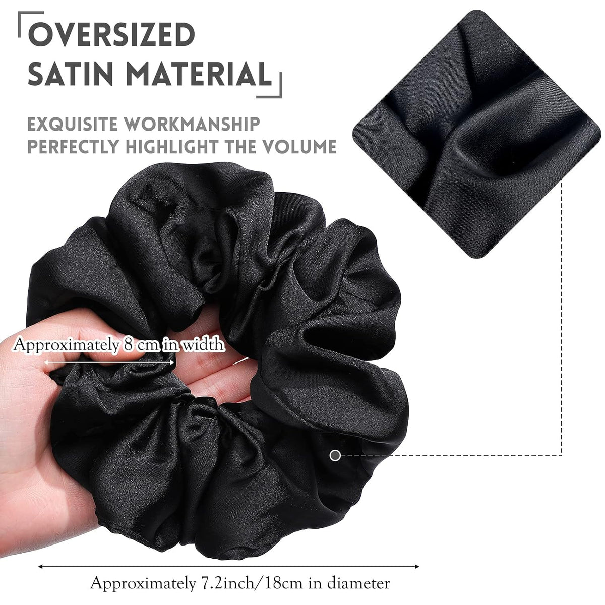 Waydress Black Big Scrunchies Oversized Elastic Silk Hair Ties 6 Pcs