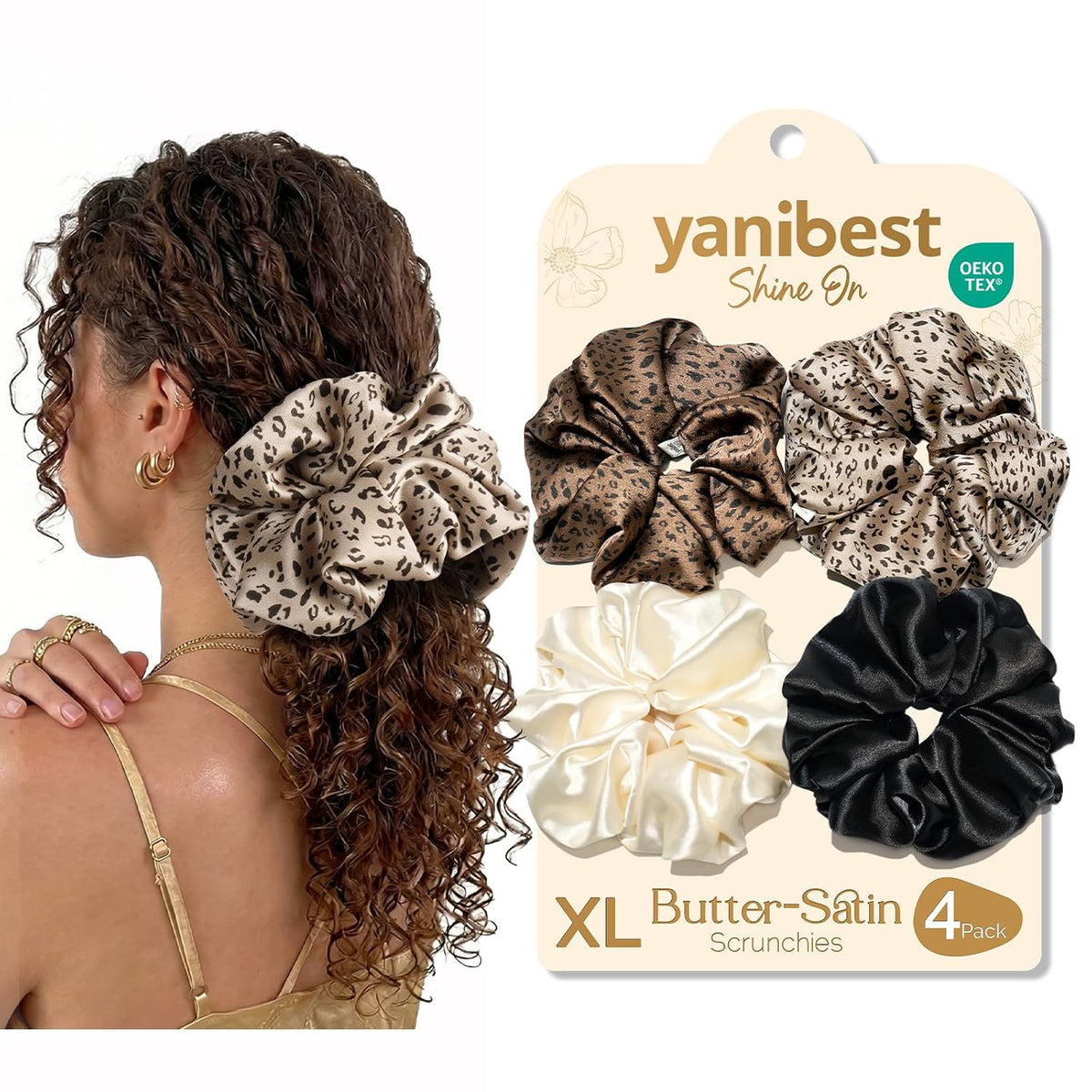 YANIBEST 4 Pcs Oversized Satin Scrunchies, Jumbo Hair Ties for Women