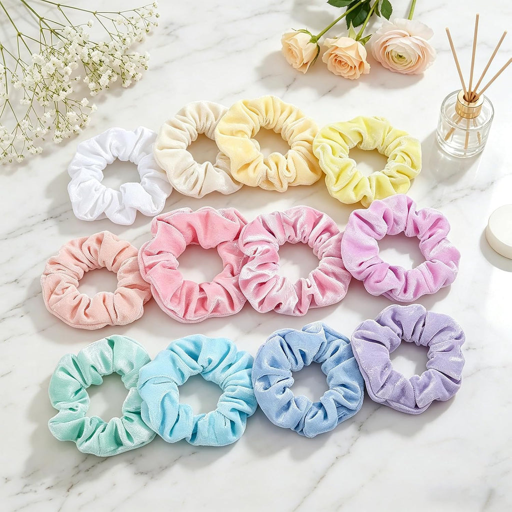 Whaline Pastel Hair Scrunchies Elastic Scrunchy Bobbles Velvet Hair Bands Boho Soft Hairs Ties Hairstyle Accessories for Girls Women (12 Colors)