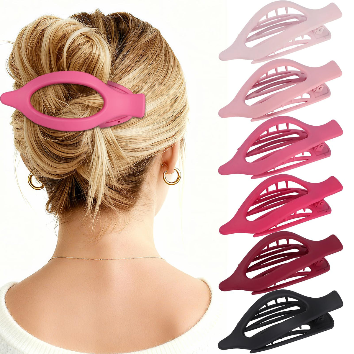 Flat Hair Clips for Women - 6 PCS French Flat Claw Clips Medium Hair Clips for Girls Large Hair Claw Clips for Thick or Thin Hair Strong Hold No Slip Hair Accessories for women (Transparent)