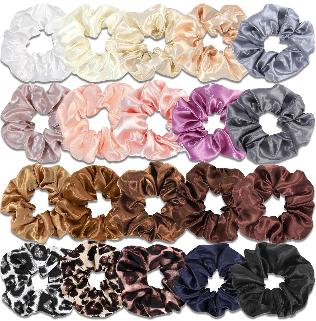 Satin Scrunchies for Women,Silk Hair Ties Fashion Soft Ties and Bands,Elastic Ponytail Holders No Damage Hair Accessories Thick Hair Styling - 20 Pcs Dark Color