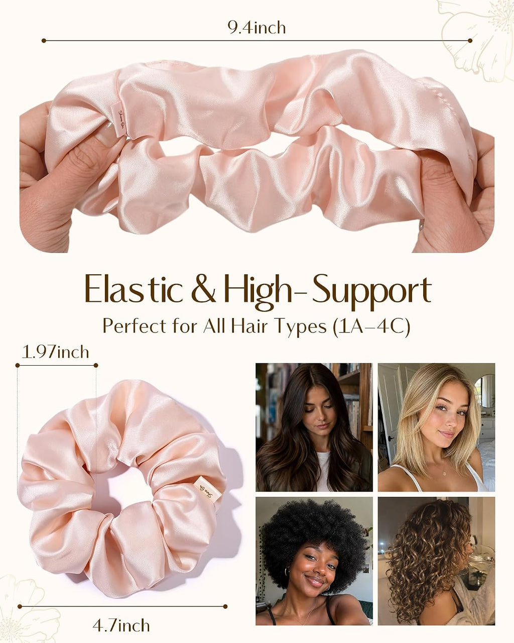 YANIBEST 6 Pcs Satin Scrunchies, Soft Hair Ties for Women and Girls