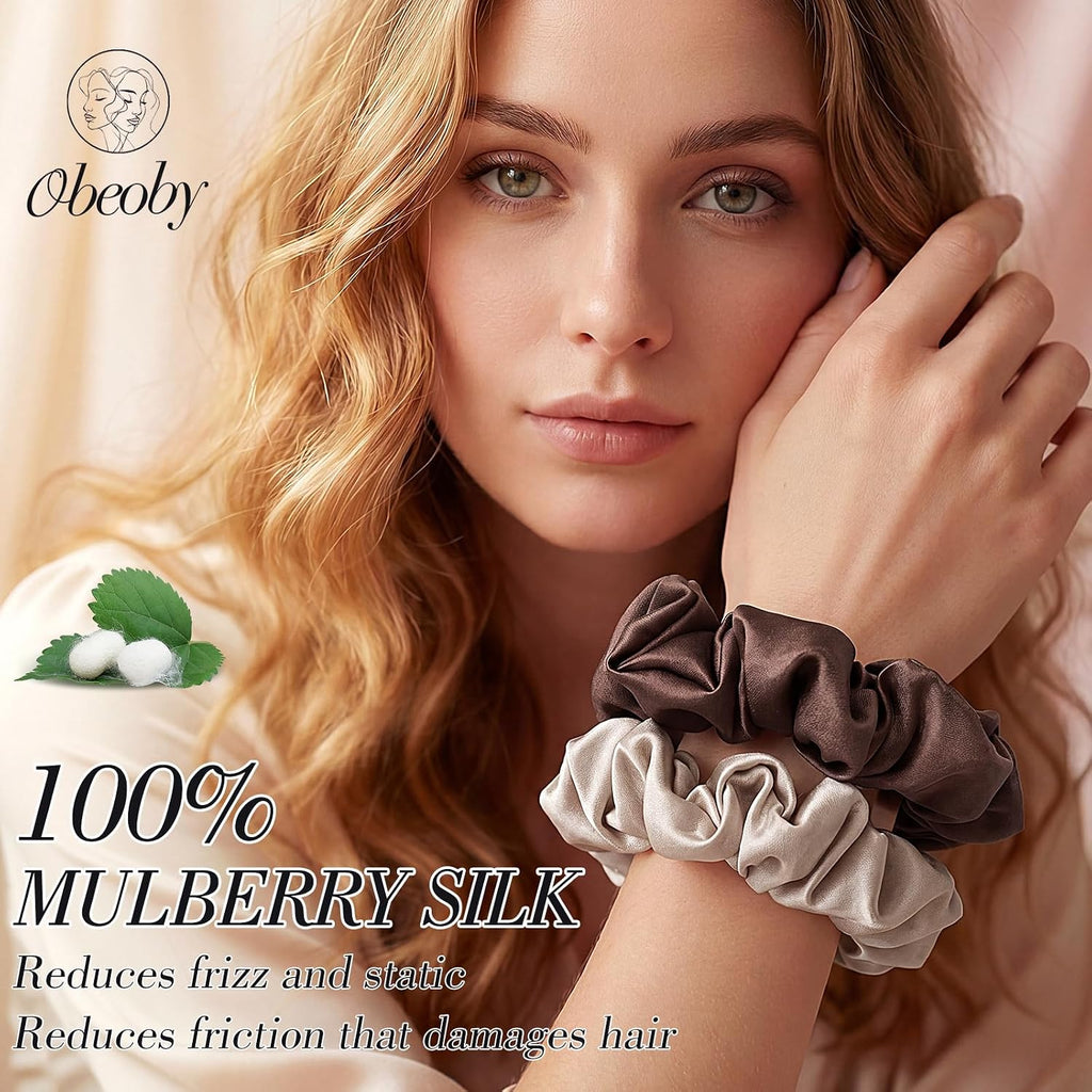 4 Pcs Mulberry Silk Scrunchies for Hair Sleep, No Damag Frizz Control