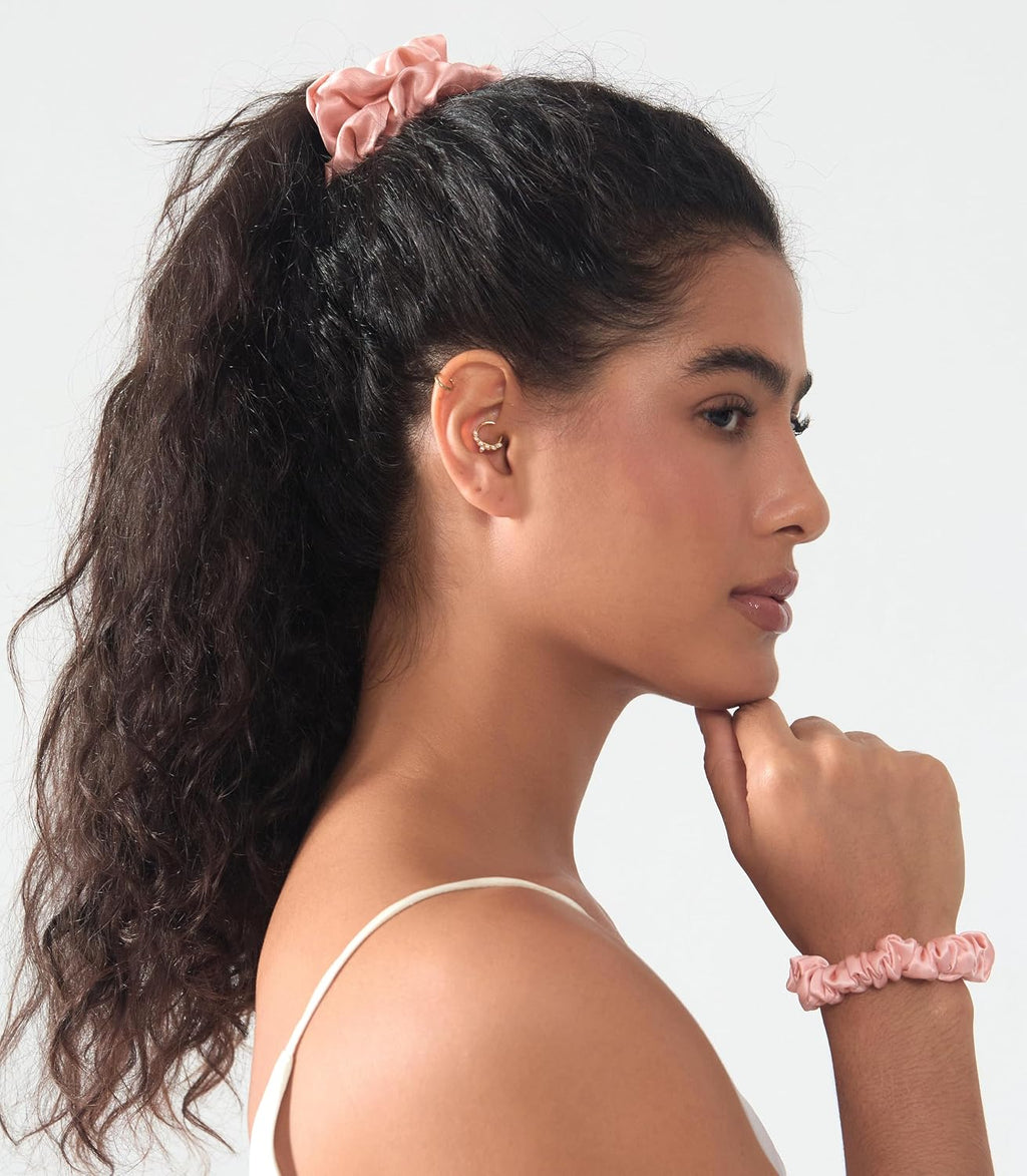 Michooyel 100% Mulberry Silk Scrunchies Hair Ties Elastic Band Scrunchy For Women Girls Curly Hair, No Damage, Ponytail Holder, 3 Pack, 4 cm