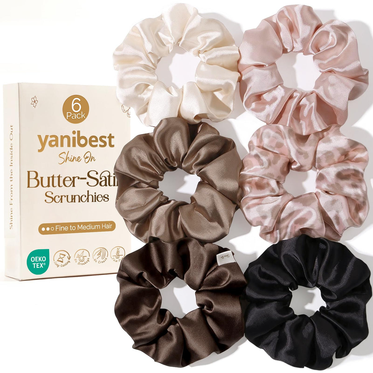 YANIBEST 6 Pcs Satin Scrunchies, Soft Hair Ties for Women and Girls