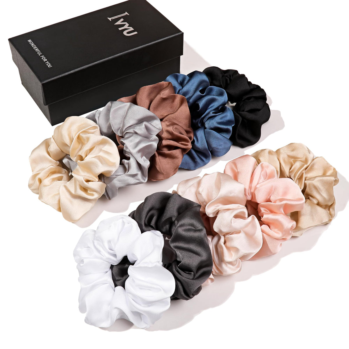 Ivyu Scrunchie, Big Cotton Scrunchies for Women's and Girls, Brown Service, 4 Count, for All Hair Types, No Crease or Damage