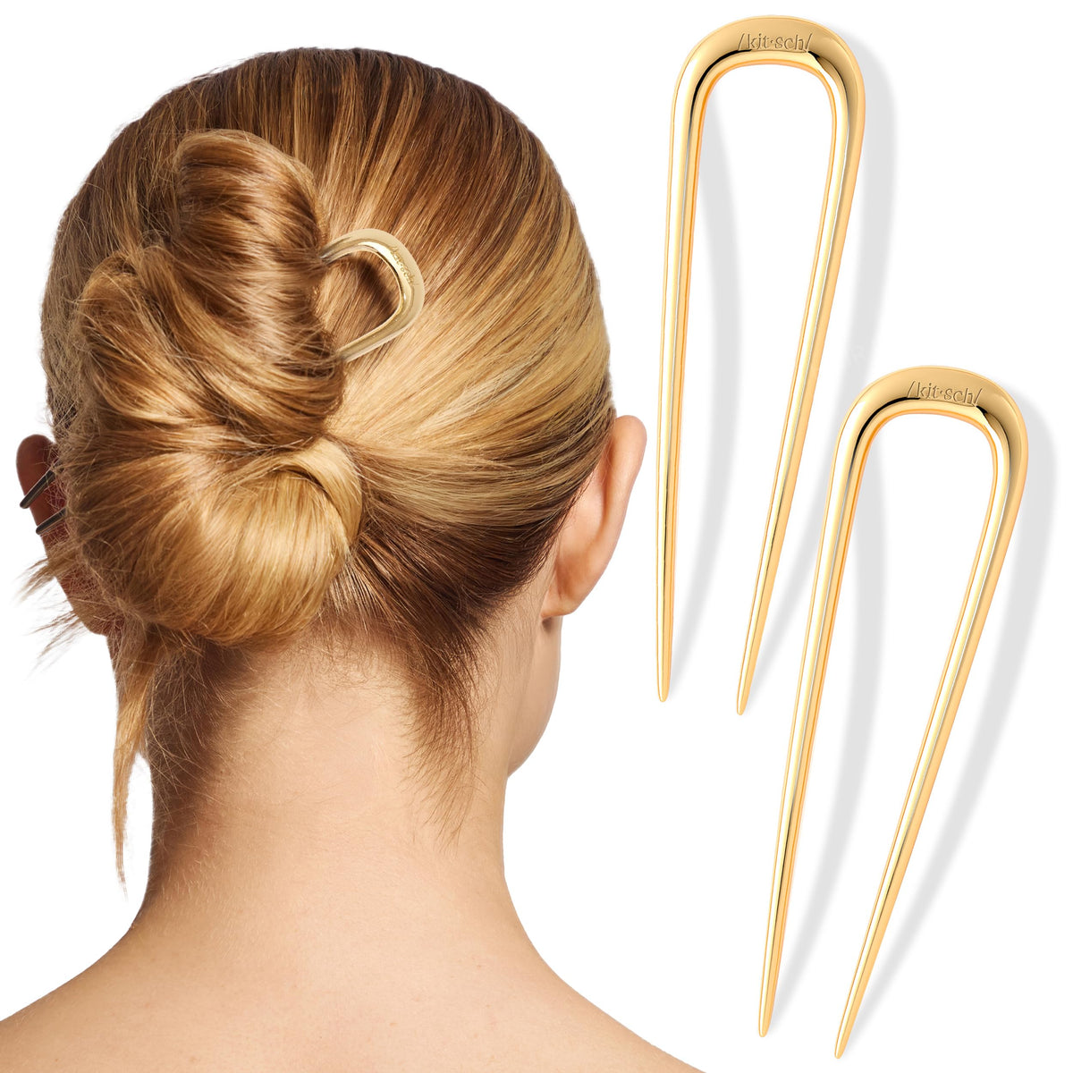 Kitsch French Hair Pins for Women | Secure Hold All Day - Gold, 1pc