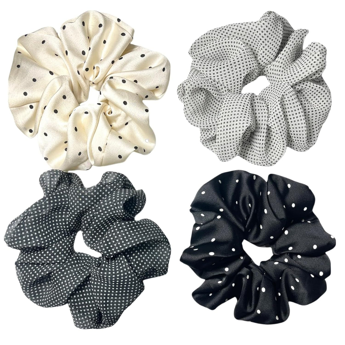 Large satin Scrunchies XL Silk Oversized Scrunchie for Thick long Hair Scrunchy Bobbles Hair Ties Jumbo for Women Girls (BW DOT)