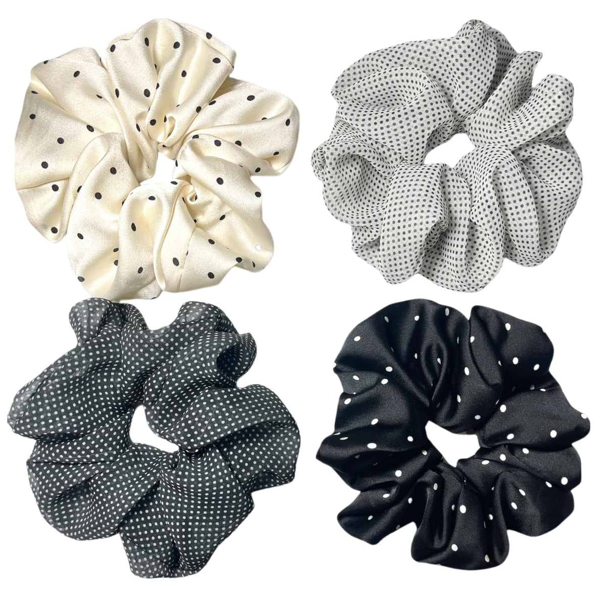 Large satin Scrunchies XL Silk Oversized Scrunchie for Thick long Hair Scrunchy Bobbles Hair Ties Jumbo for Women Girls (BW DOT)