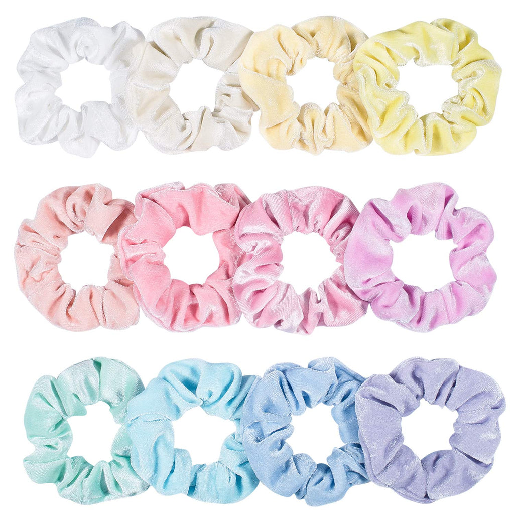 Whaline Pastel Hair Scrunchies Elastic Scrunchy Bobbles Velvet Hair Bands Boho Soft Hairs Ties Hairstyle Accessories for Girls Women (12 Colors)