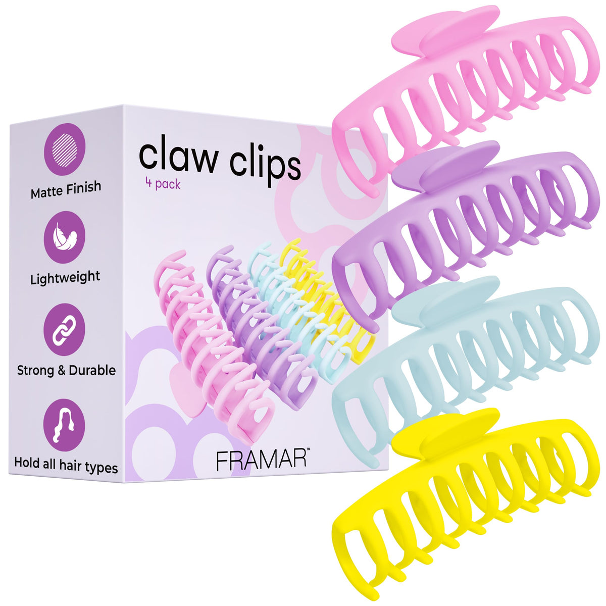 FRAMAR Extra Large Claw Clips For Thick Hair, Hair Claws Pack, Hairclips