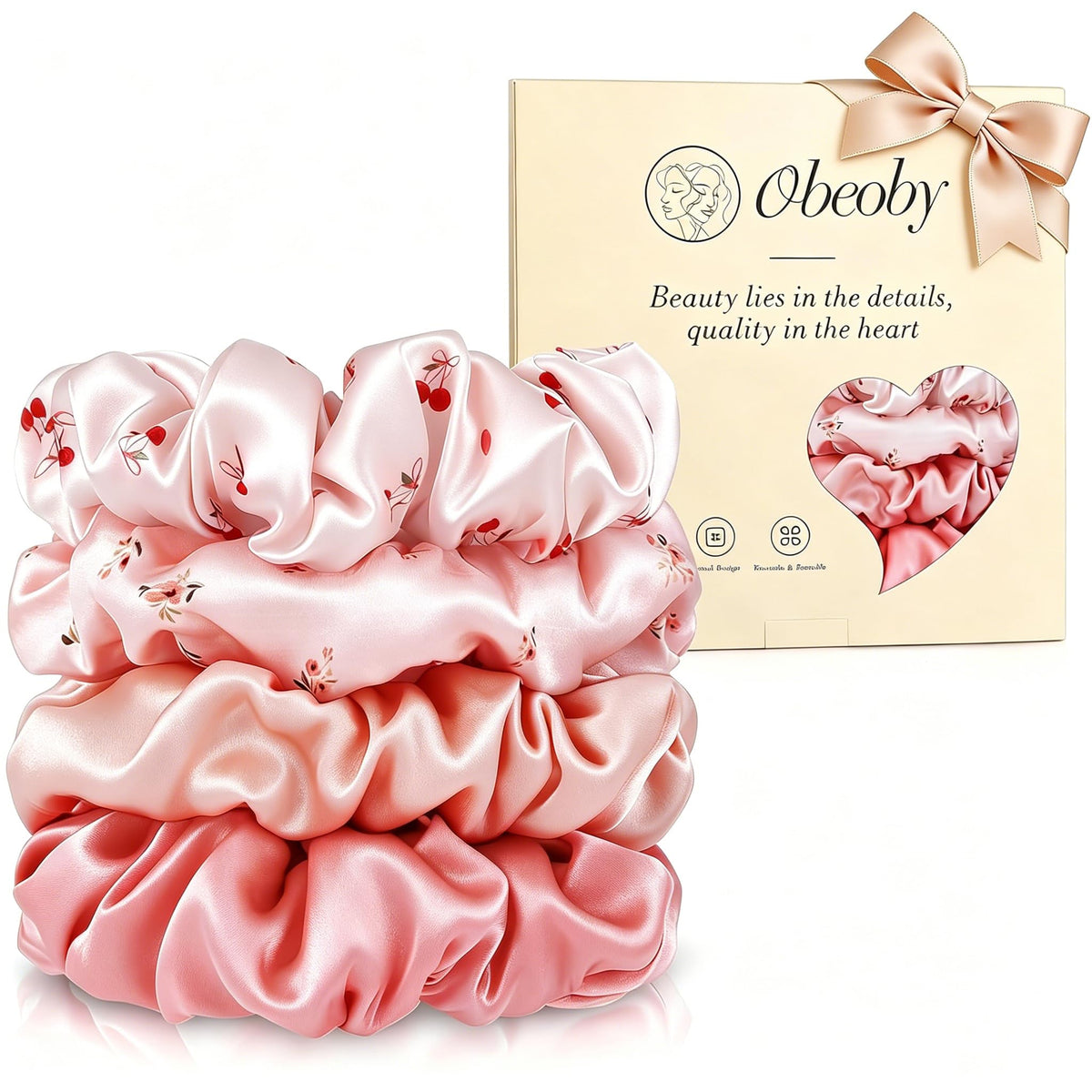 4 Pcs Mulberry Silk Scrunchies for Hair Sleep, No Damag Frizz Control