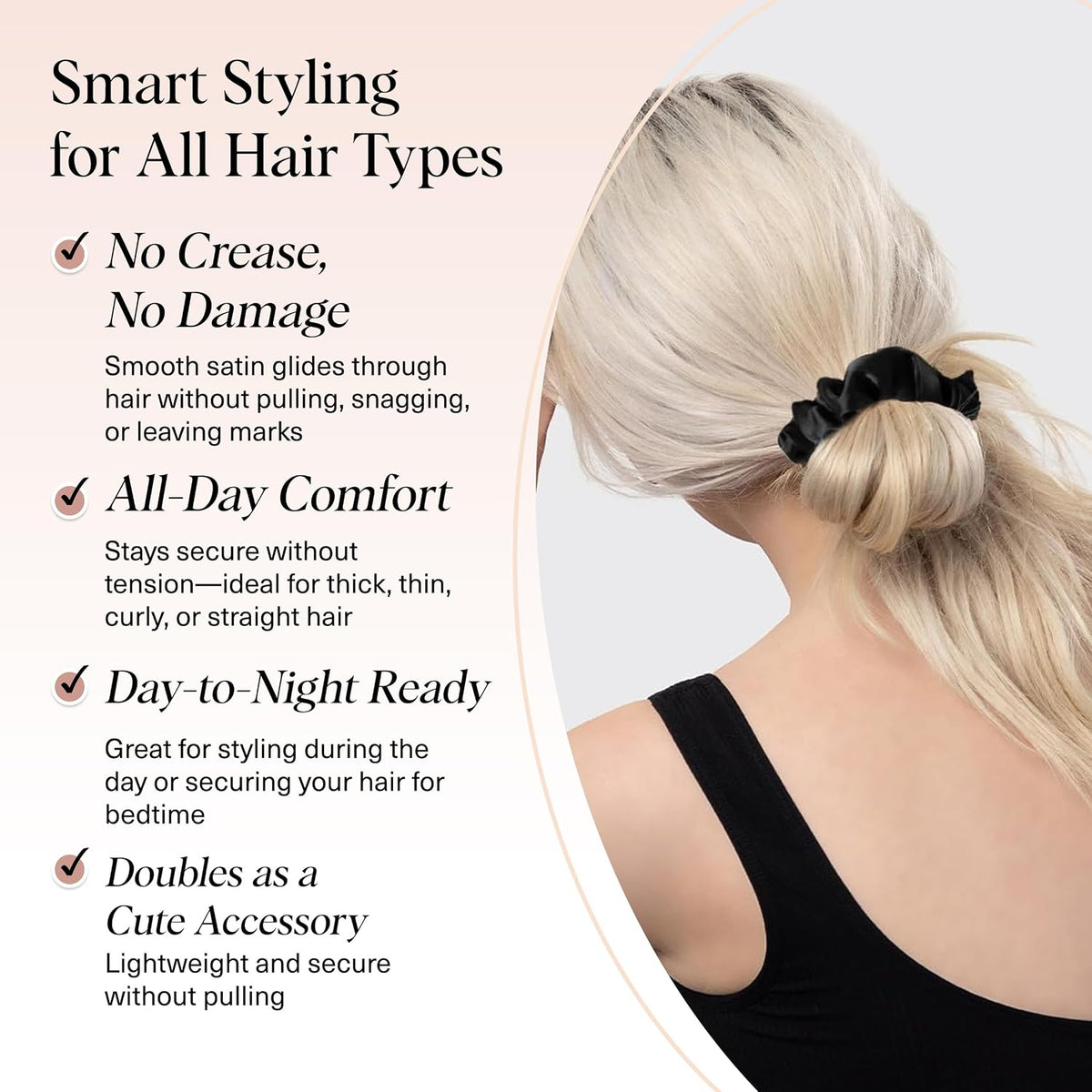 Kitsch Satin Scrunchies for Women | For All Hair Types - Black, 5pcs