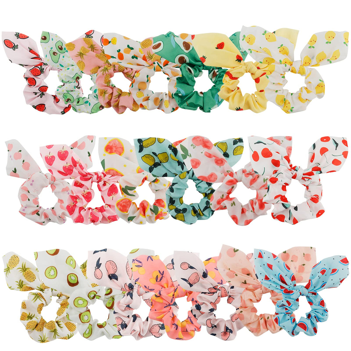 20 Pack Satin Scrunchies for Thick Hair, Hair Ties with Bow for Women's Hair, Bunny Ear Scrunchies, Hair Accessories for Girls, Silk Scrunchies in 20 Solid Warm Colors