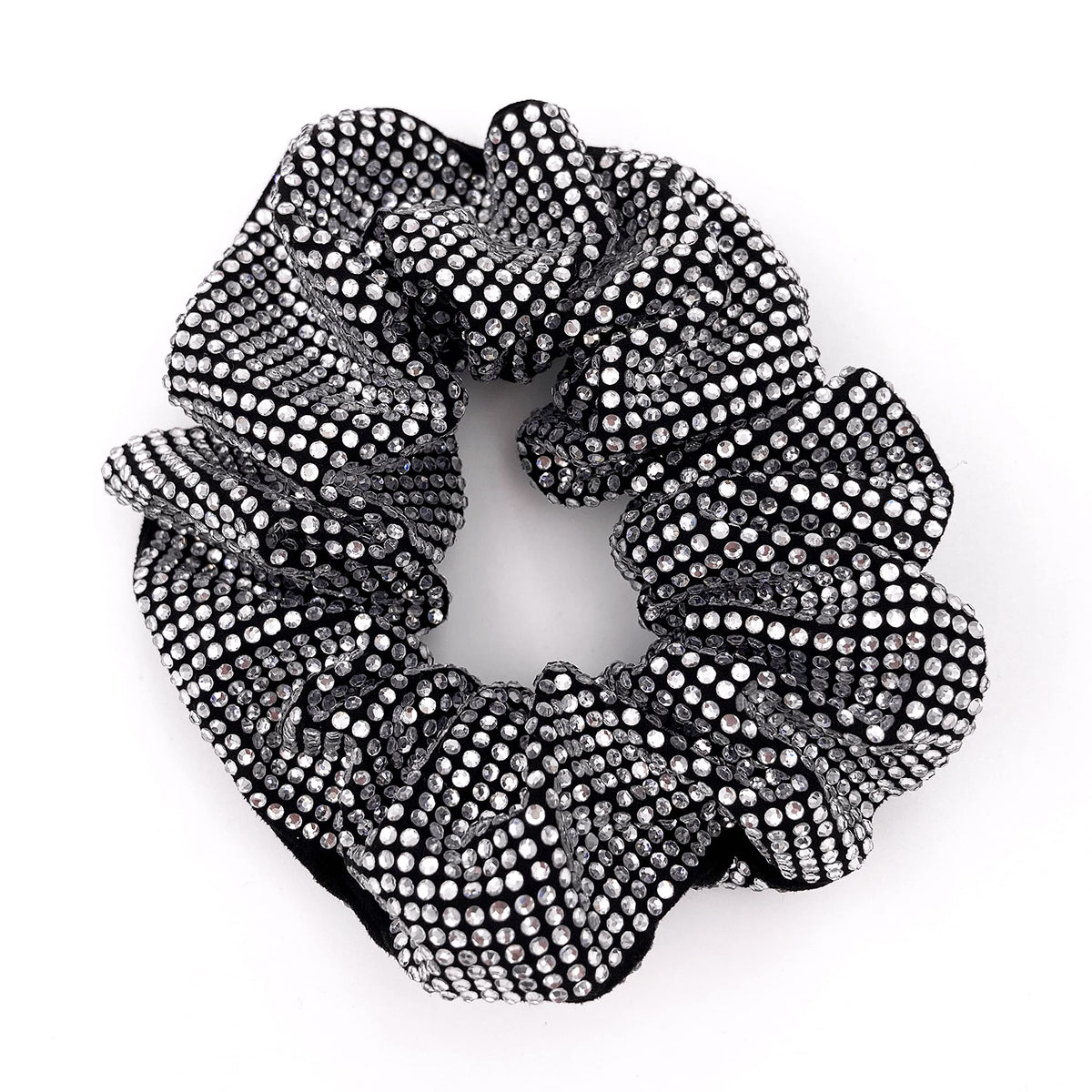 Embellished Sparkly Black Crystal Scrunchie Hair Tie Ponytail Holder Accessory for Women