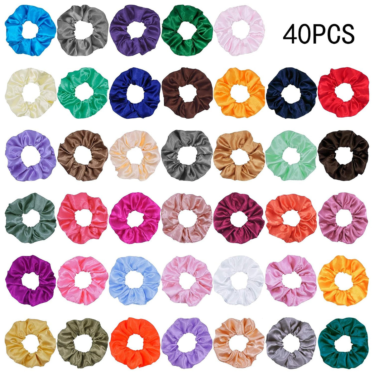 40pcs Hair Silk Scrunchies, 40 Assorted Colors Scrunchies