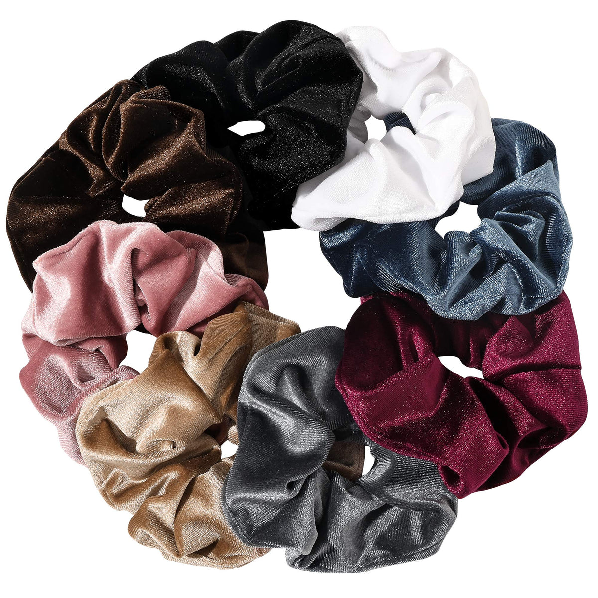 Ivyu Scrunchies Hair Ties, Big Large Scrunchie for Girls Women, Cute Hairties Jumbo Scrunchy For Thick Curl Hair No Crease Hair Accessories Soft Ropes Ponytail Holder, 4 Count, Black, Brown, Beige