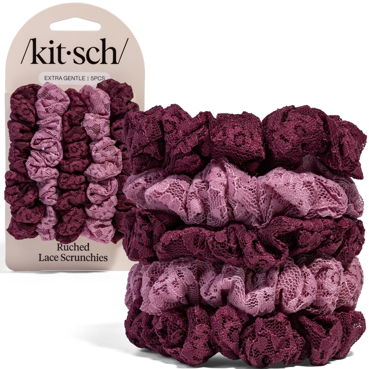 Kitsch Satin Scrunchies for Women | For All Hair Types - Black, 5pcs