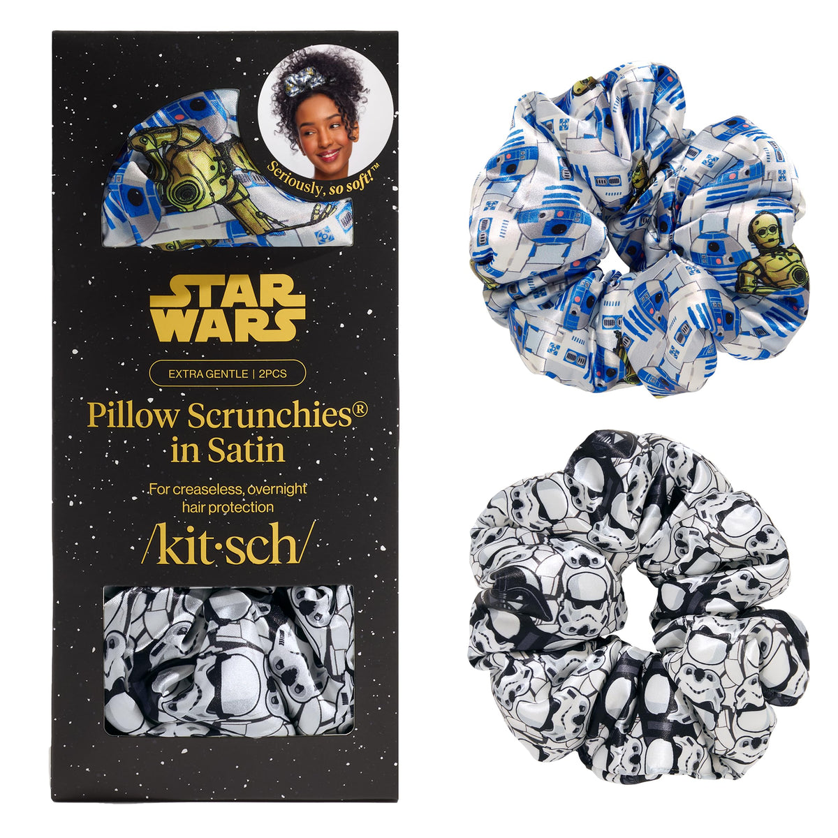 Kitsch Recycled Satin Oversized Scrunchies - Black & Chocolate, 2pcs