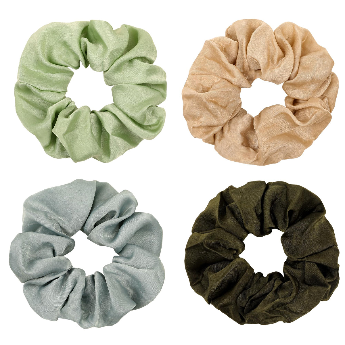 Ivyu Scrunchie, Big Cotton Scrunchies for Women's and Girls, Brown Service, 4 Count, for All Hair Types, No Crease or Damage