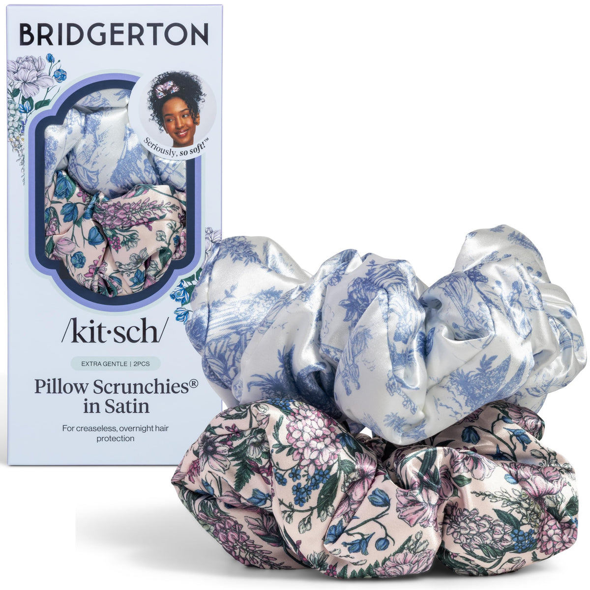 Kitsch Recycled Satin Oversized Scrunchies - Black & Chocolate, 2pcs