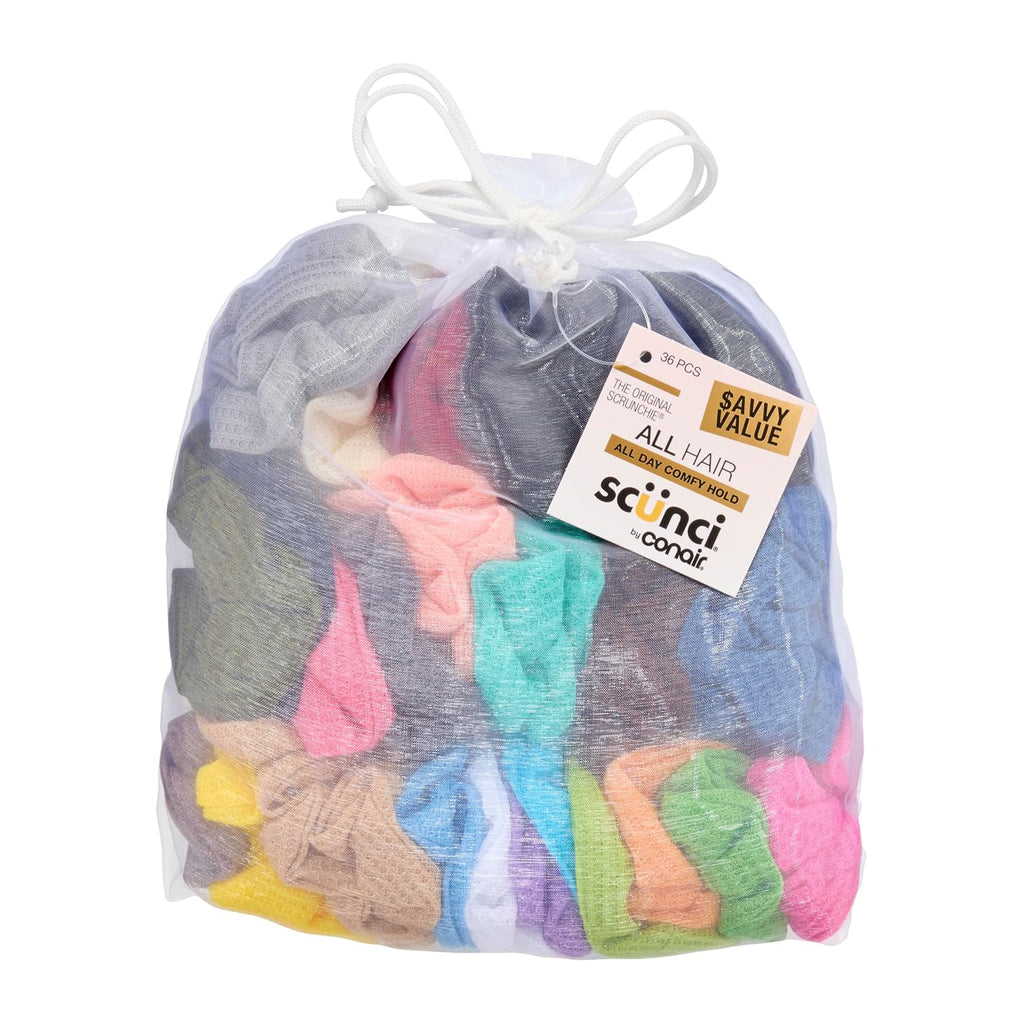 Scünci Hair Scrunchies, Waffle Knit Cotton, No-Damage, 36 Count