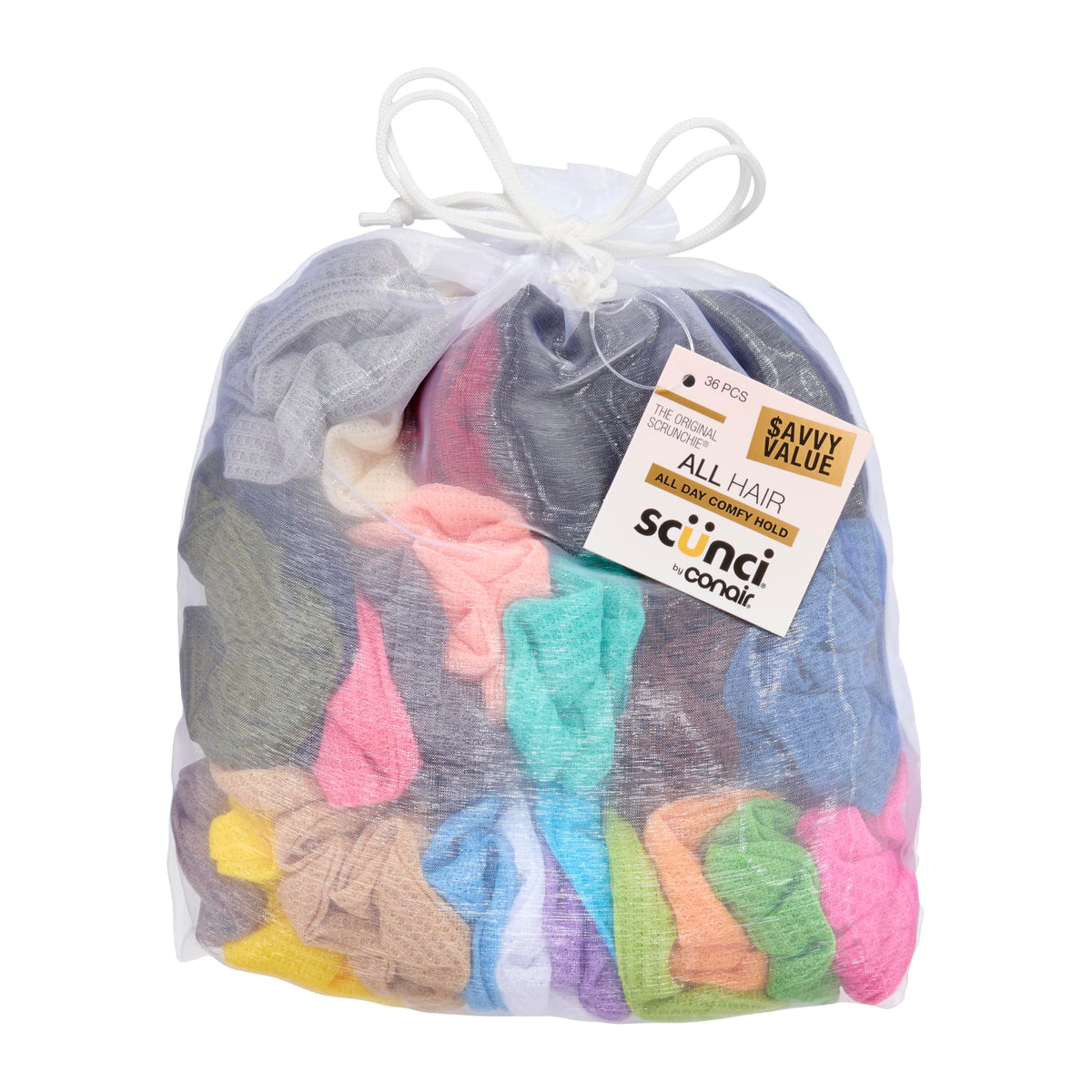 Scünci Hair Scrunchies, Waffle Knit Cotton, No-Damage, 36 Count