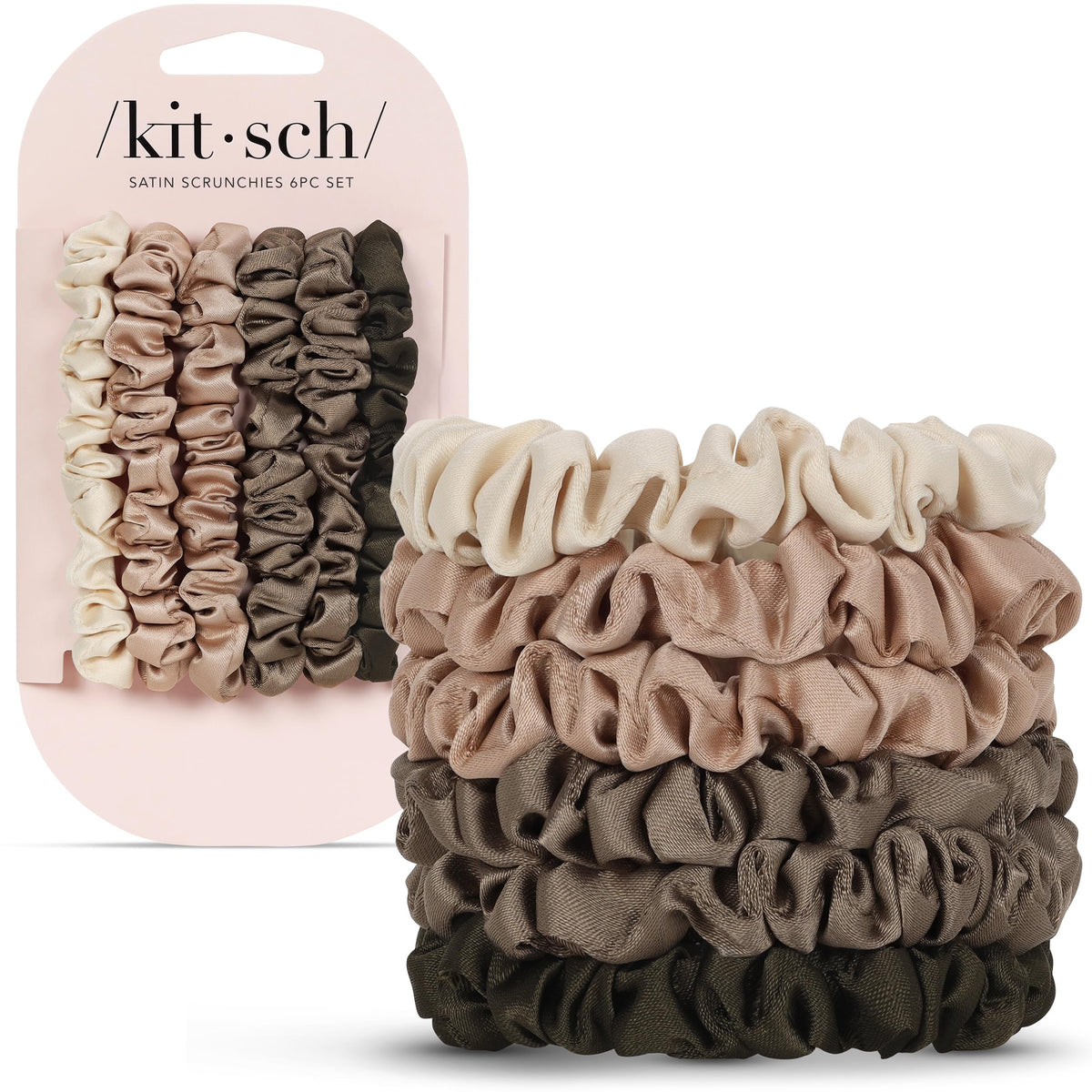 Kitsch Ultra-Petite Satin Scrunchies for Women - Eucalyptus, 6pcs