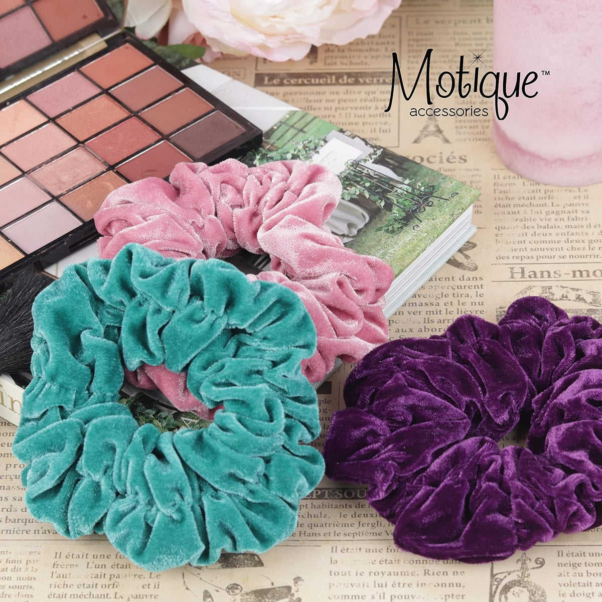 Motique Accessories Jumbo Velvet Scrunchie for Women, Black