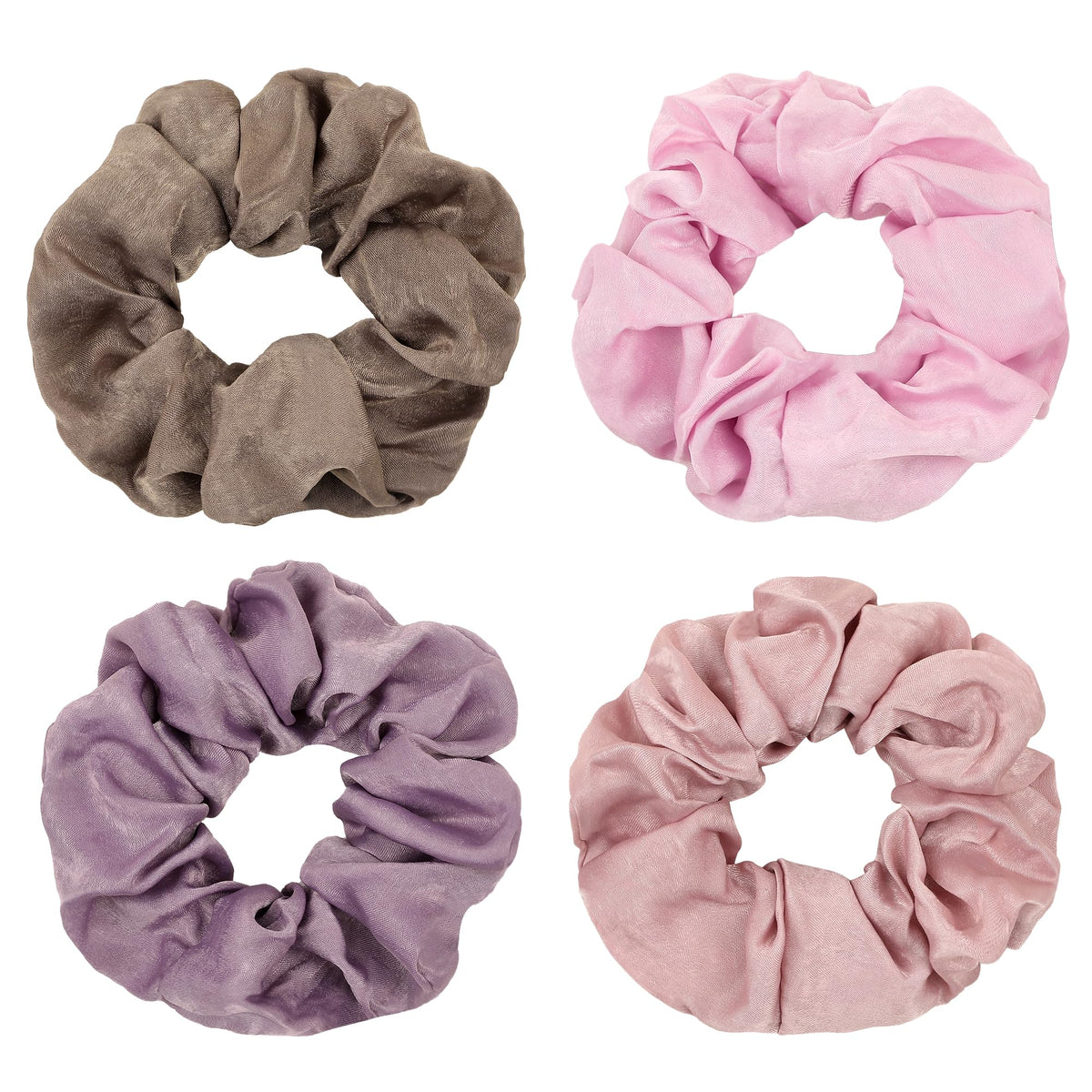 Ivyu Scrunchie, Big Cotton Scrunchies for Women's and Girls, Brown Service, 4 Count, for All Hair Types, No Crease or Damage