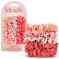 Kitsch Pillow Satin Scrunchies for Women -Blush/Charcoal, 2pcs