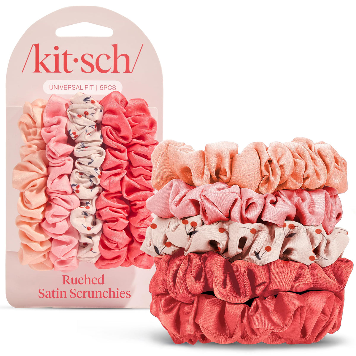 Kitsch Pillow Satin Scrunchies for Women -Blush/Charcoal, 2pcs