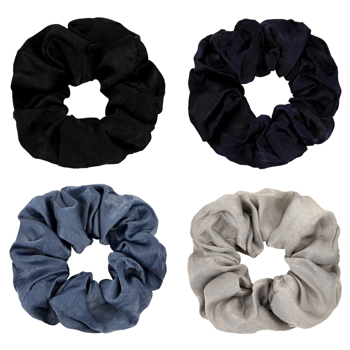 Ivyu Scrunchie, Big Cotton Scrunchies for Women's and Girls, Brown Service, 4 Count, for All Hair Types, No Crease or Damage