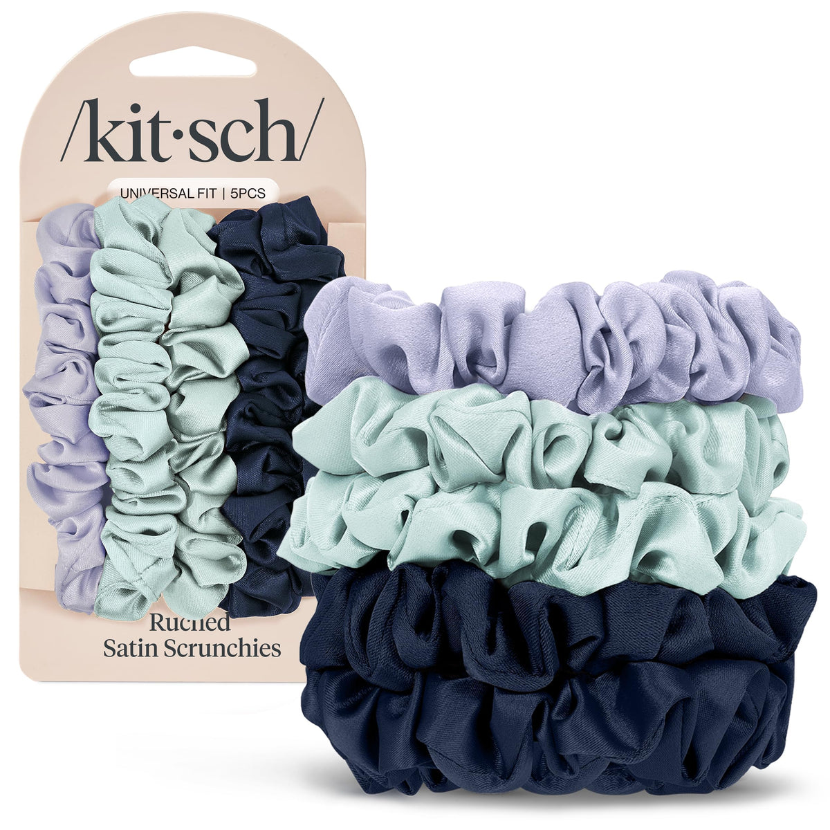 Kitsch Recycled Satin Oversized Scrunchies - Black & Chocolate, 2pcs