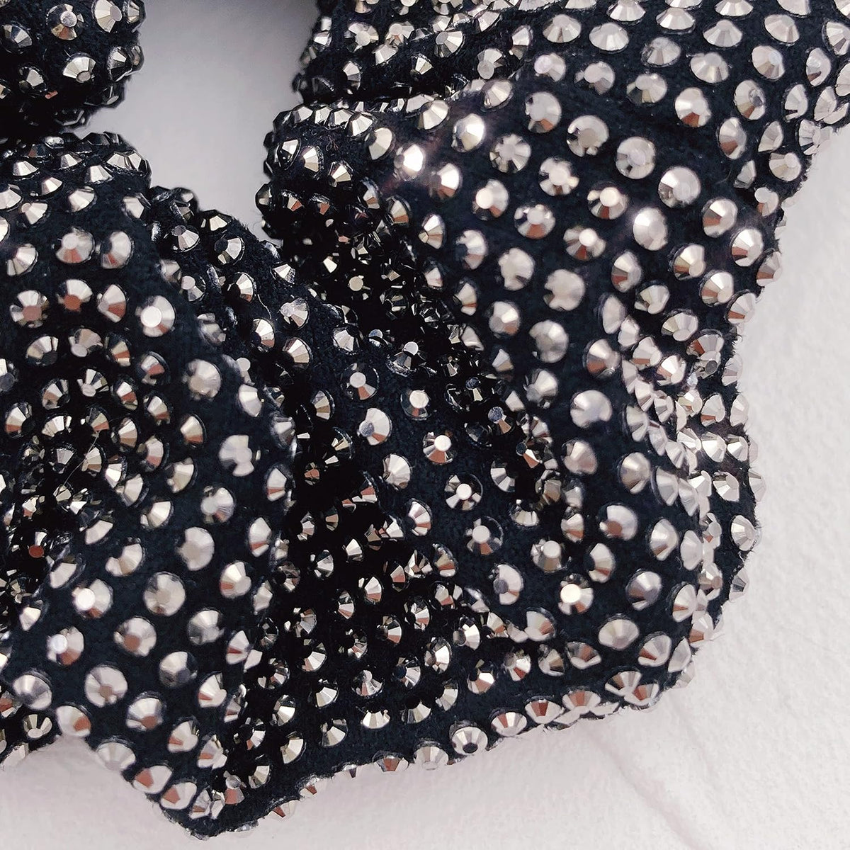 Embellished Sparkly Black Crystal Scrunchie Hair Tie Ponytail Holder Accessory for Women