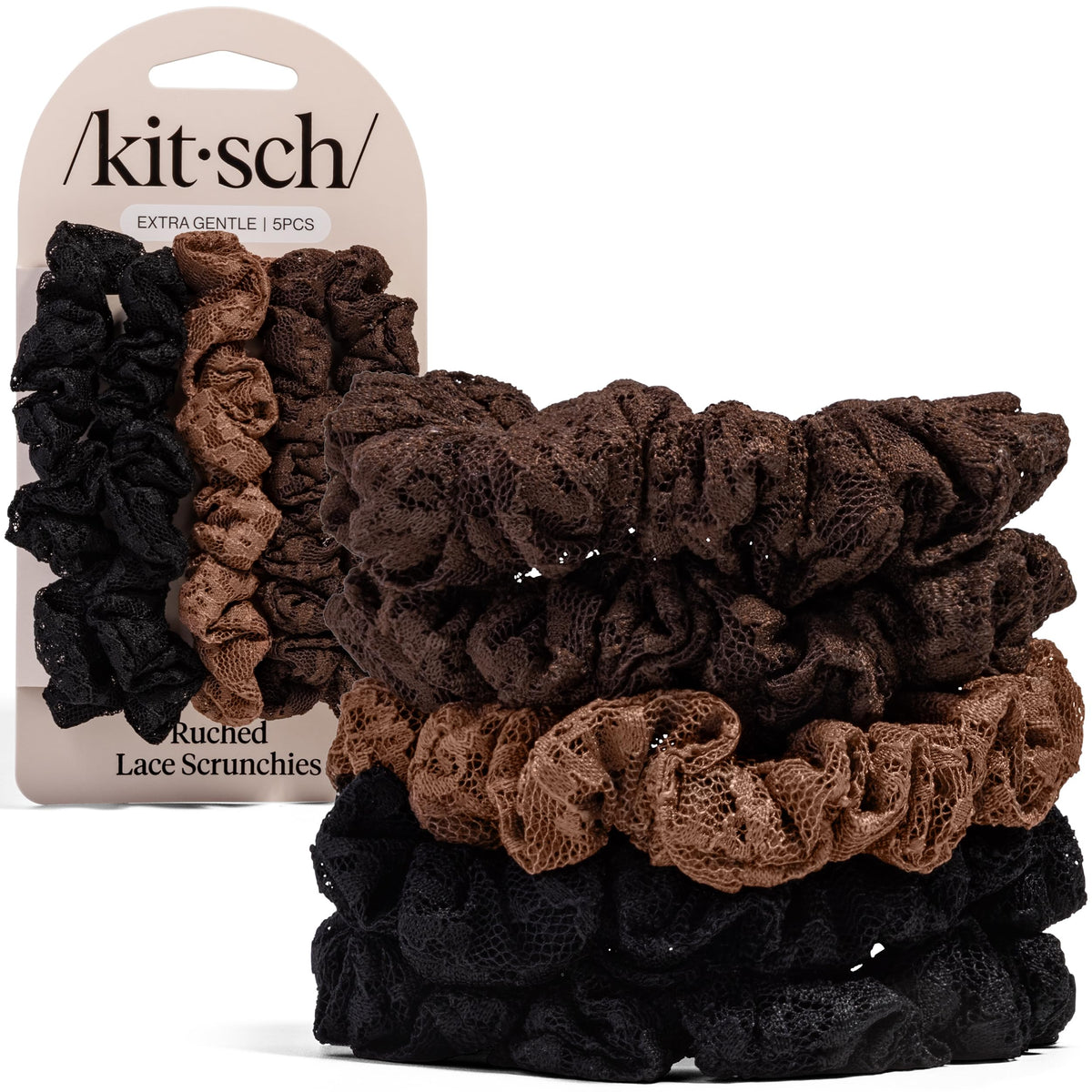 Kitsch Satin Scrunchies for Women | For All Hair Types - Black, 5pcs