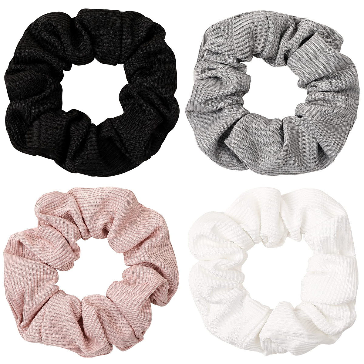 Ivyu Scrunchie, Big Cotton Scrunchies for Women's and Girls, Brown Service, 4 Count, for All Hair Types, No Crease or Damage