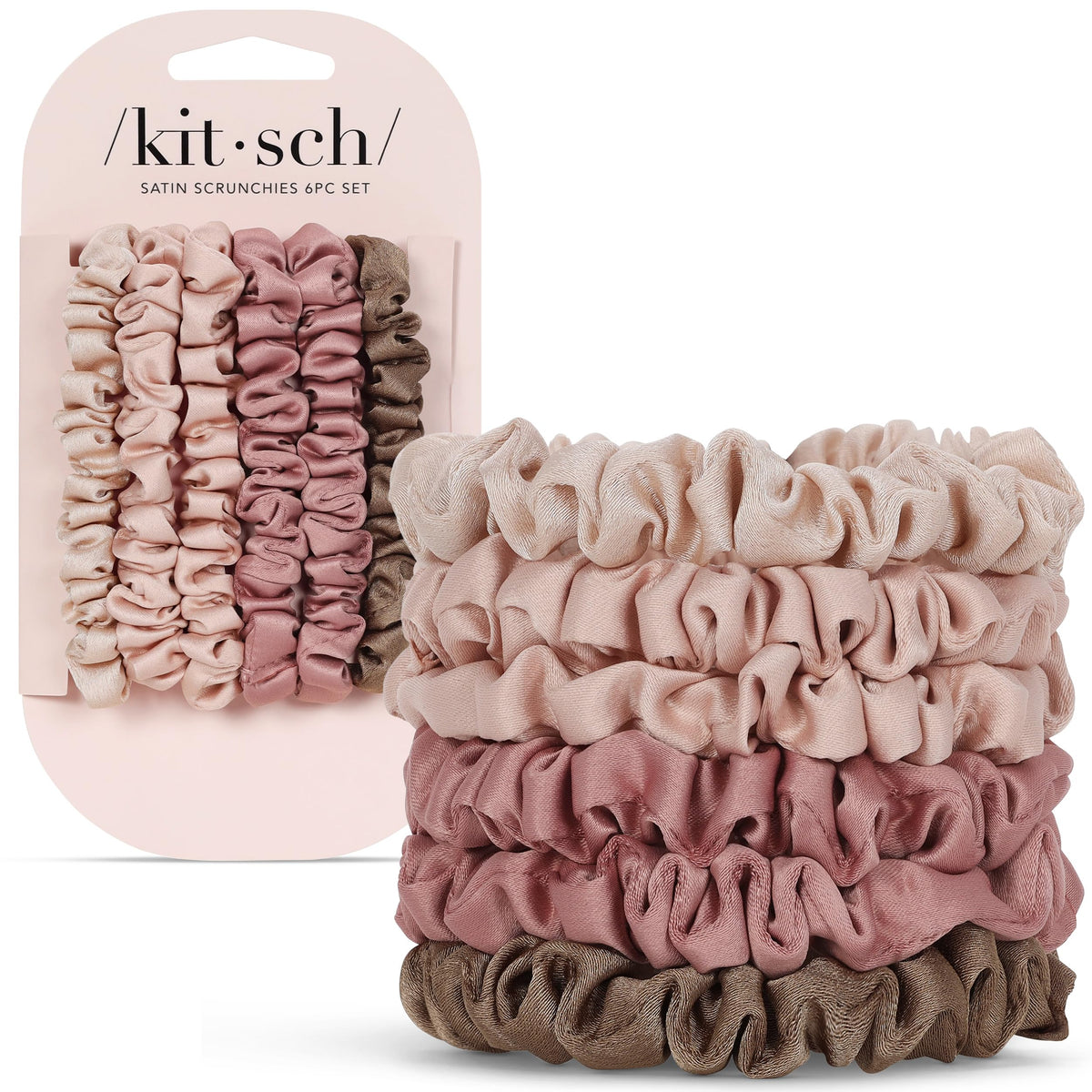 Kitsch Satin Scrunchies for Women | For All Hair Types - Black, 5pcs