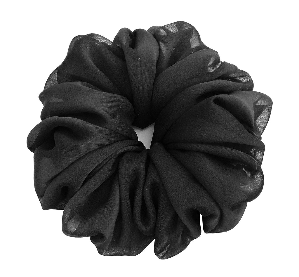 38 Colors Available, Soft Sheer Chiffon Big Hair Scrunchies (Black)