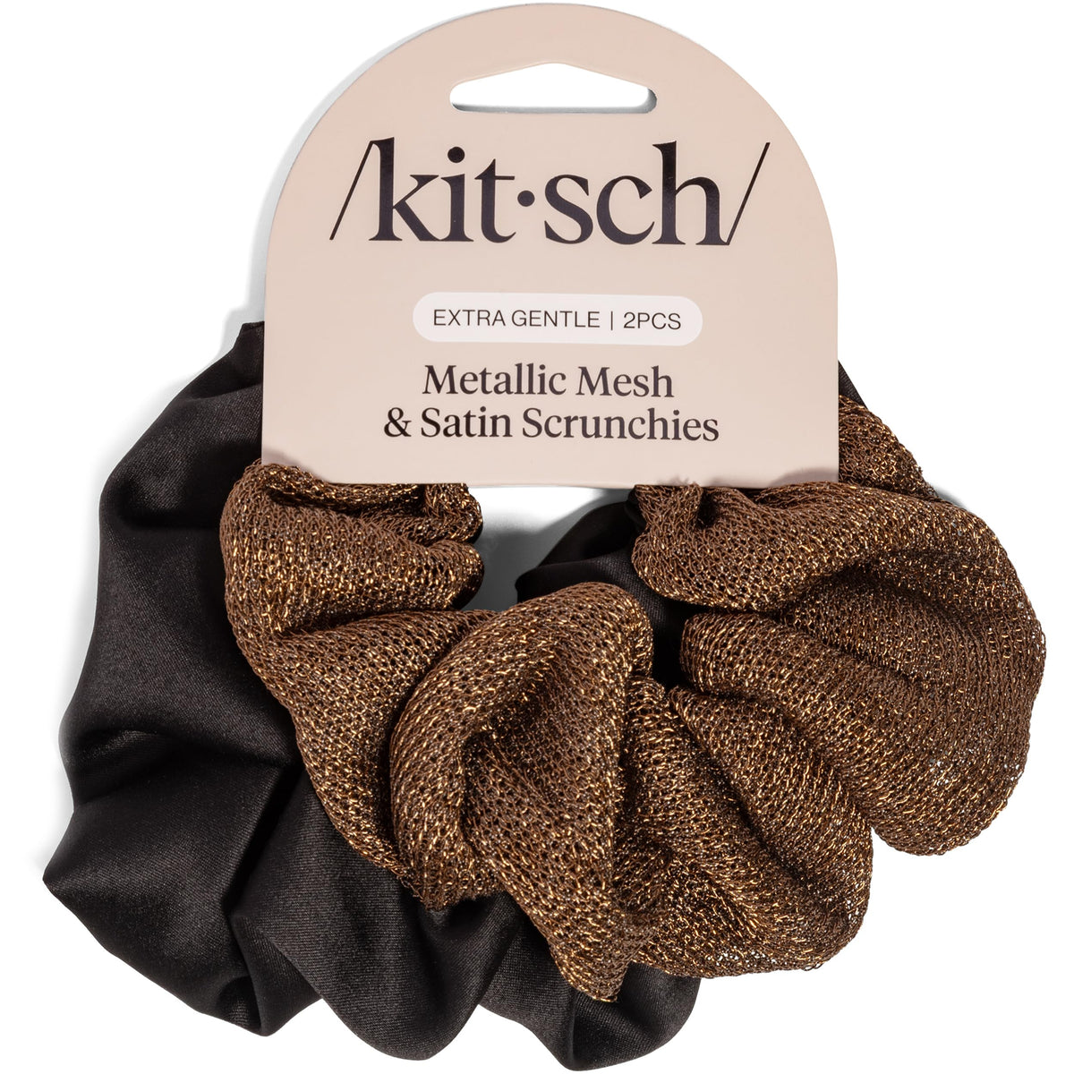 Kitsch Recycled Satin Oversized Scrunchies - Black & Chocolate, 2pcs