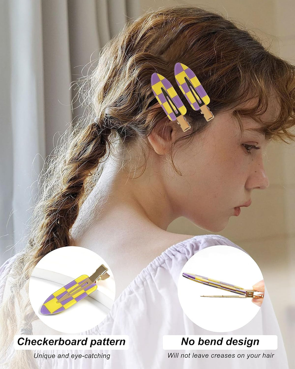No Crease Hair Clips, 18 Pcs Checkerboard Acrylic Resin