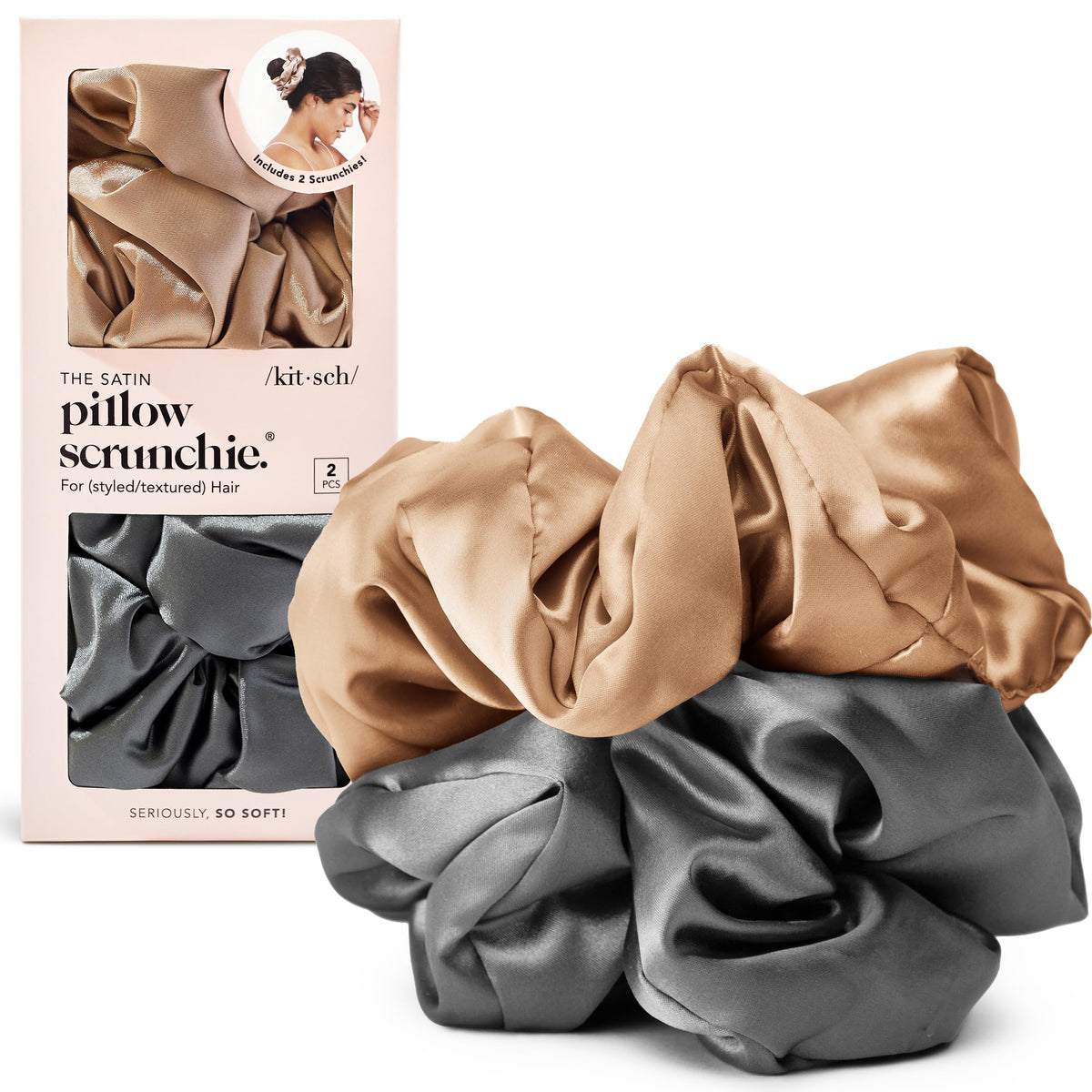 Kitsch Ultra-Petite Satin Scrunchies for Women - Cherry Blossom, 5pcs