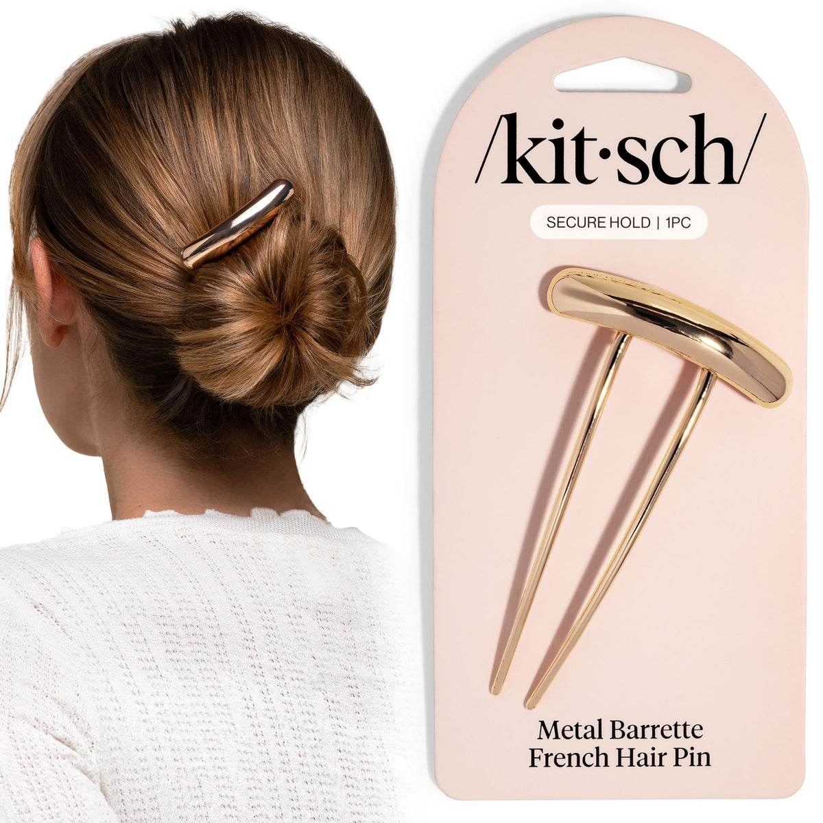 Kitsch French Hair Pins for Women | Secure Hold All Day - Gold, 1pc