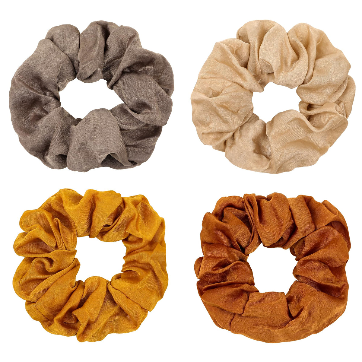 Ivyu Scrunchie, Big Cotton Scrunchies for Women's and Girls, Brown Service, 4 Count, for All Hair Types, No Crease or Damage